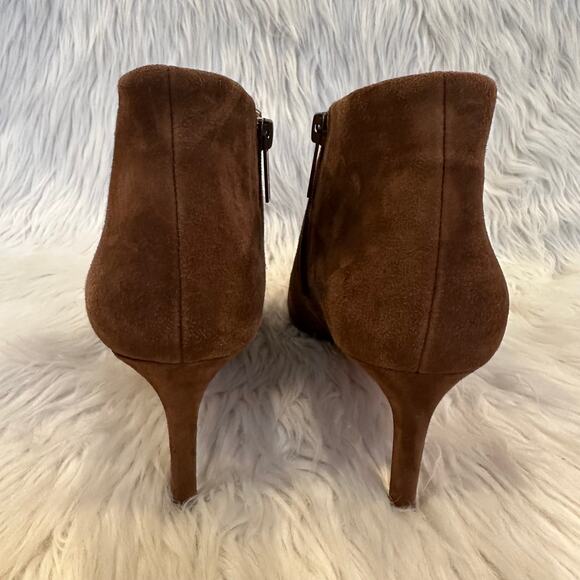 Veronica Beard Leone Pointed Toe Booties Suede Stiletto Heeled Ankle Boots Brown - Picture 7 of 11